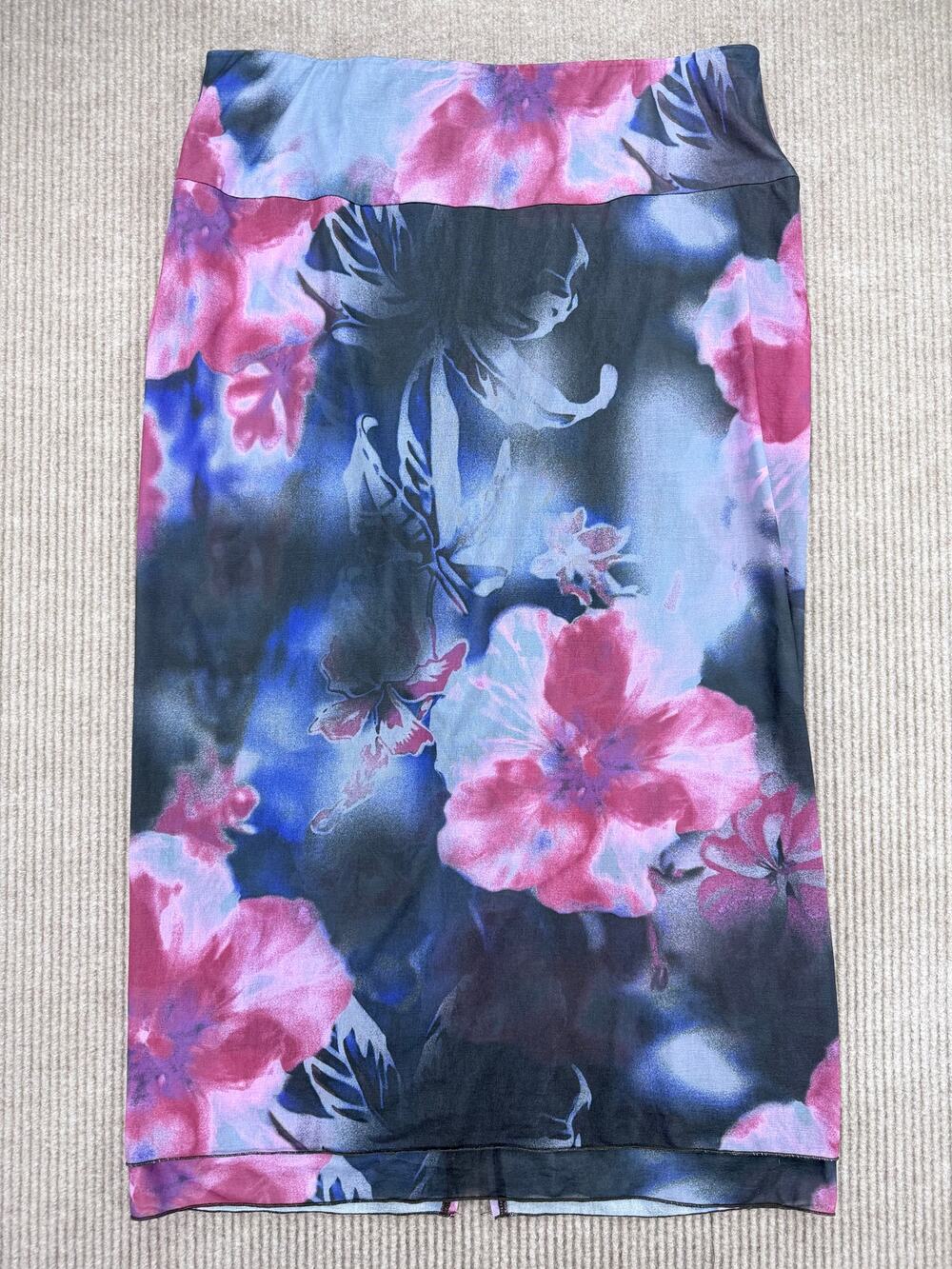 Free People Sunset Mesh Maxi Skirt Night Combo Floral Pink Blue Medium